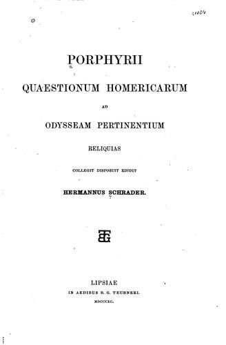 Cover for Porphyrii Quaestionum homericarum ad Odysseam pertinentium reliquias