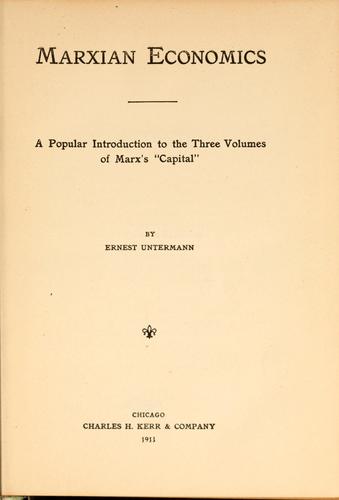 Cover for Marxian economics