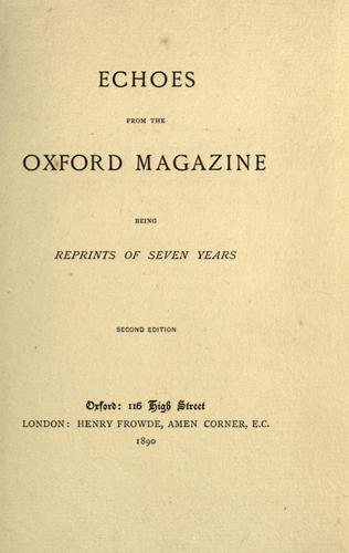 Cover for Echoes from the Oxford magazine