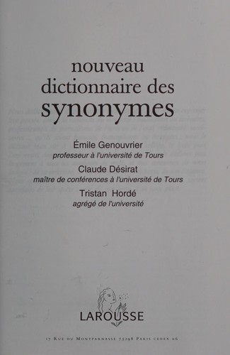 Cover for Nouveau dictionnaire des synonymes