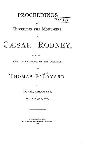 Cover for Proceedings on unveiling the monument to Caesar Rodney