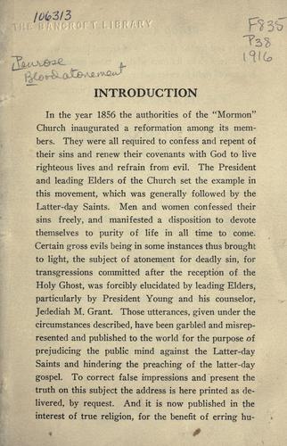 Cover for Blood atonement as taught by leading elders of the Church of Jesus Christ of Latter-day Saints.
