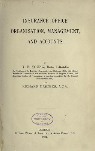 Cover for Insurance office organisation, management, and accounts
