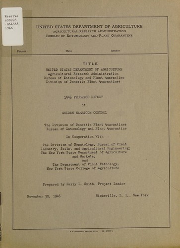 Cover for 1946 progress report of golden nematode control