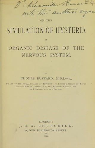 Cover for On the simulation of hysteria by organic disease of the nervous system