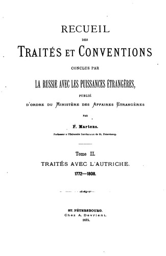 Cover for Recueil des traités et conventions conclus par la Russie avec les puissances étrangères: publié ...