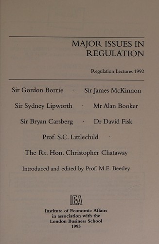 Cover for Major Issues in Regulation