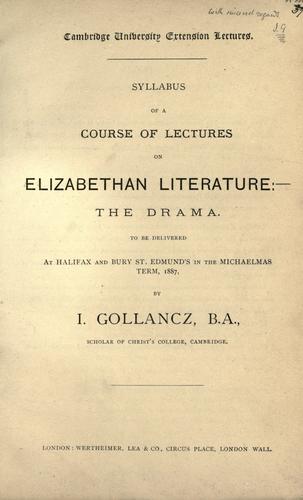 Cover for Syllabus of a course of lectures on Elizabethan literature: the drama