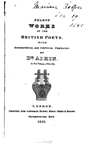 Cover for Select works of the British poets, with biographical and critical prefaces