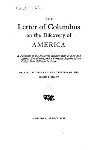 Cover for THE LETTER OF COLUMBUS ON THE DISCOVERY OF AMERICA