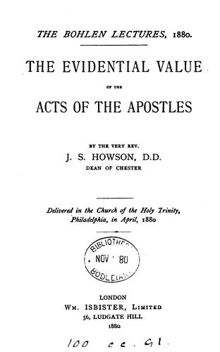Cover for The evidential value of the Acts of the Apostles