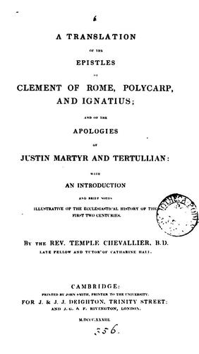 Cover for A Translation of the Epistles of Clement of Rome, Polycarp, and Ignatius; and of the Apologies of Justin Martyr and Tertullian: