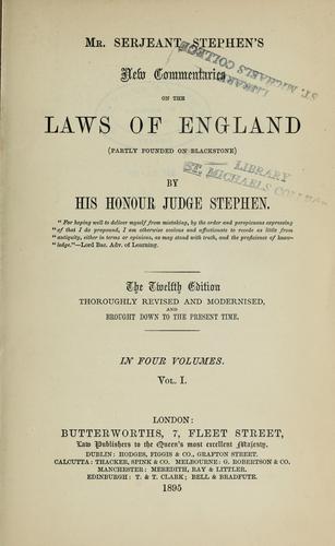 Cover for Mr. Serjeant Stephen's new commentaries on the laws of England