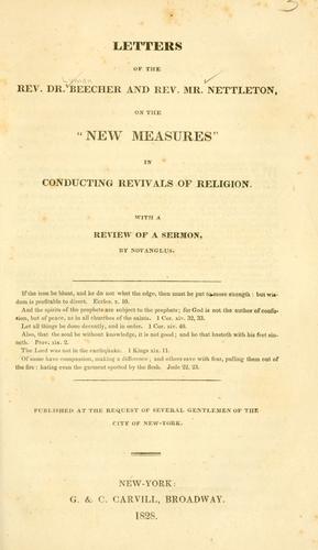 Cover for Letters of the Rev. Dr. Beecher and Rev. Mr. Nettleton, on the "New measures" in conducting revivals of religion