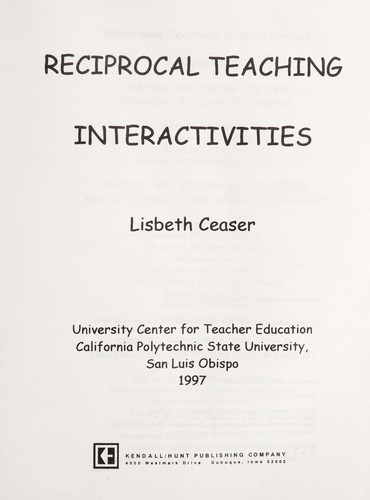 Cover for Reciprocal Teaching Interactivities