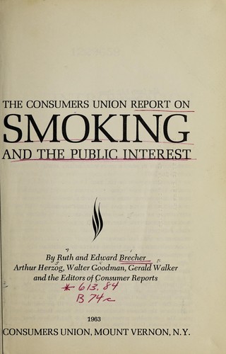 Cover for The Consumers Union report on smoking and the public interest