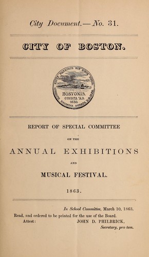 Cover for Report of special committee on the annual exhibitions and musical festivals, 1863