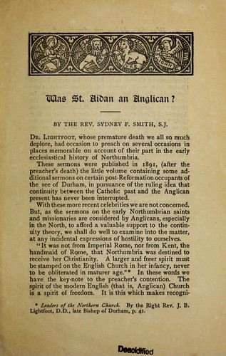 Cover for Was St. Aidan an Anglican?