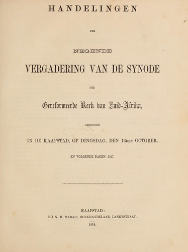 Cover for Handelingen der negende vergaderingen van de Synode der Gereformeerde Kerk van Zuid Afrika