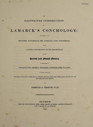 Cover for An illustrated introduction to Lamarck's conchology; contained in his Histoire naturelle des animaux sans vertèbres: being a literal translation of the descriptions of the recent and fossil genera