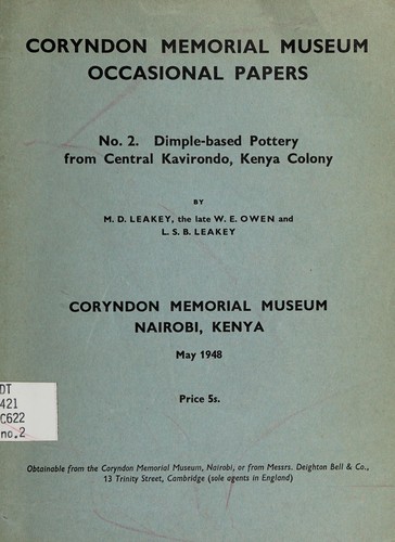Cover for Dimple-based pottery from central Kavirondo, Kenya Colony