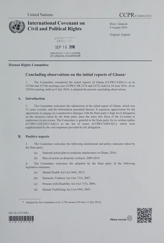 Cover for Concluding observations on the initial reports of Ghana
