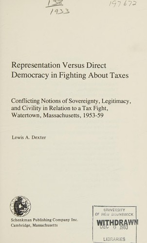 Cover for Representation versus direct democracy in fighting about taxes