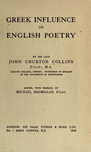 Cover for Greek influence on English poetry.