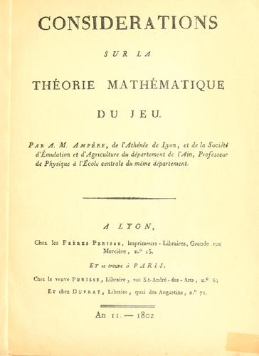 Cover for Considerations sur la théorie mathématique du jeu