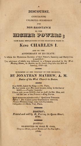 Cover for A discourse, concerning unlimited submission and non-resistance to the higher powers