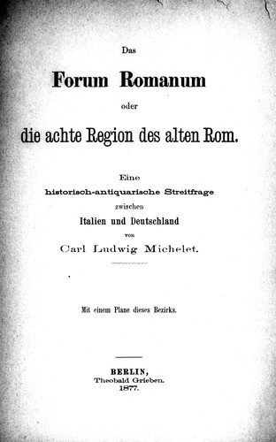 Cover for Das Forum Romanum, oder die achte Region des alten Rom