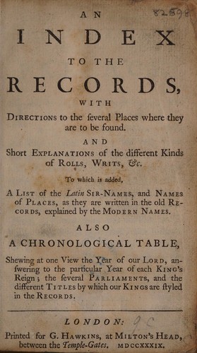 Cover for An index to the records