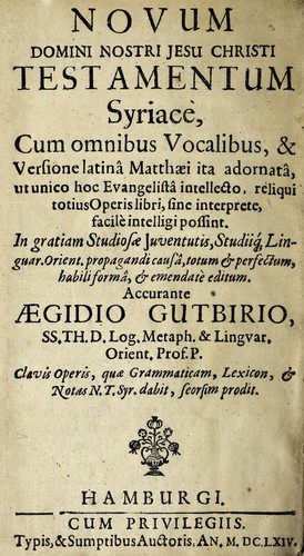 Cover for Novum Domini Nostri Jesu Christi Testamentum Syriacè