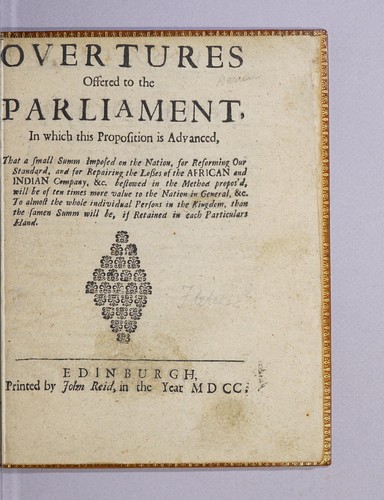 Cover for Overtures offered to the Parliament, in which this proposition is advanced