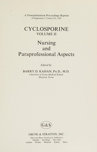 Cover for Cyclosporine, nursing and paraprofessional aspects