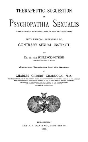 Cover for Therapeutic suggestion in psychopathia sexualis (pathological manifestations of the sexual sense) with especial reference to contrary sexual instinct