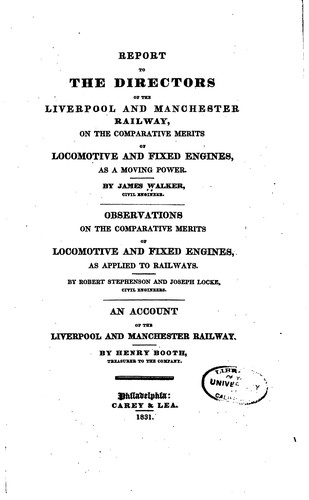 Cover for Report to the Directors of the Liverpool and Manchester Railway: On the ...