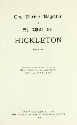 Cover for Hickleton 1626-1812