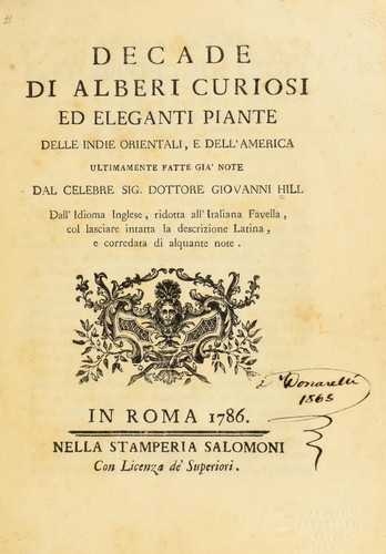 Cover for Decade di alberi curiosi ed eleganti piante delle Indie Orientali, e dell' America ultimamente fatte gia' note