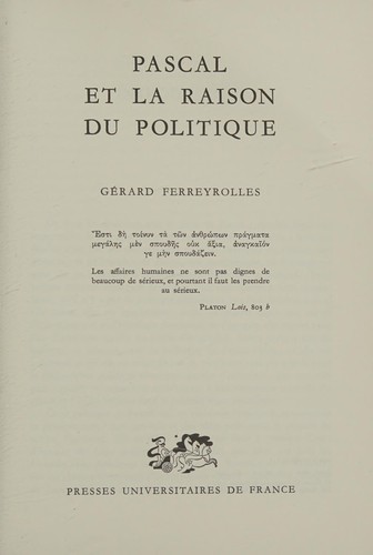 Cover for Pascal et la raison du politique