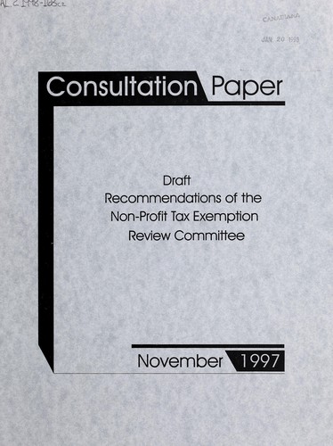 Cover for Draft recommendations of the Non-Profit Tax Exemption Review Committee