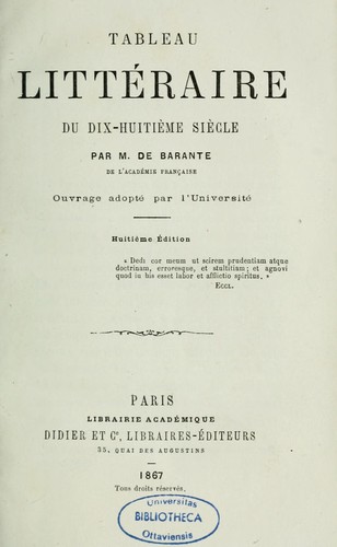 Cover for Tableau littéraire du dix-huitième siècle