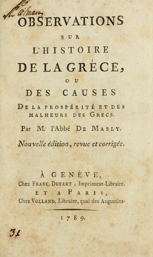 Cover for Observations sur l'histoire de la Grèece