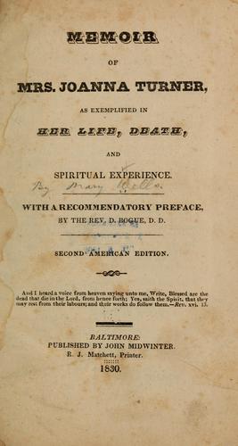 Cover for Memoir of Mrs. Joanna Turner, as exemplified in her life, death, and spiritual experience