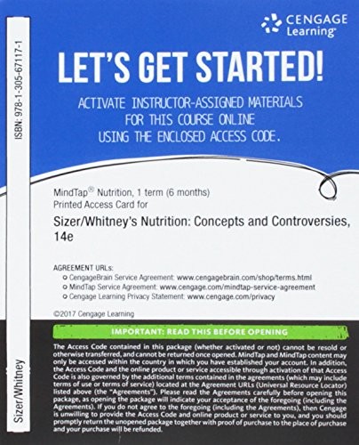 Cover for MindTap Nutrition, 1 term  Printed Access Card for Sizer/Whitney's Nutrition