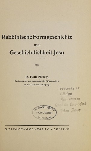 Cover for Rabbinische Formgeschichte und Geschichtlichkeit Jesu