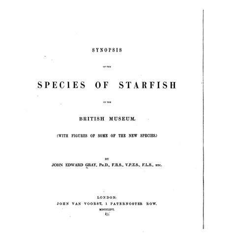 Cover for Synopsis of the species of starfish in the British museum ...