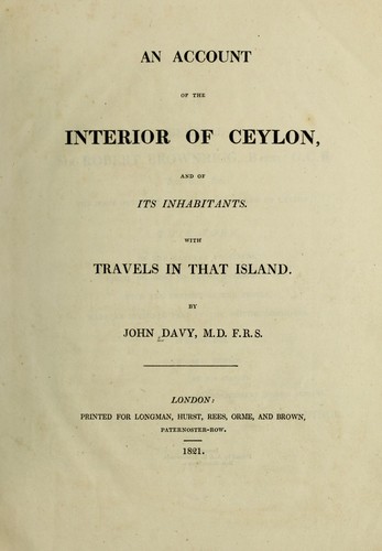Cover for An account of the interior of Ceylon, and of its inhabitants. With travels in that island