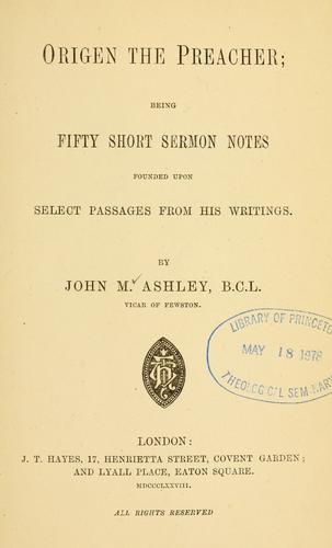 Cover for Origen the preacher