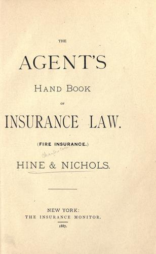 Cover for The agent's hand book of insurance law (fire insurance)